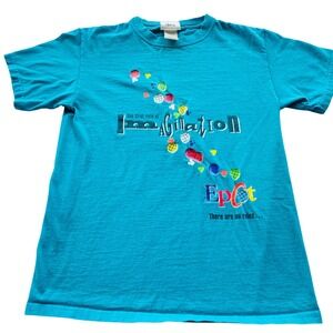 Walt Disney World Epcot Imagination Rule Graphic T-Shirt Teal Blue Small Vintage